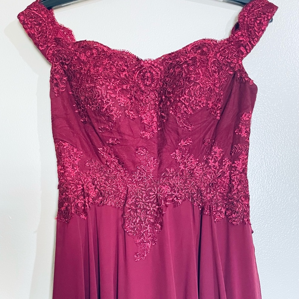 Off-Shoulder Burgundy Evening Gown - Picture 13 of 13